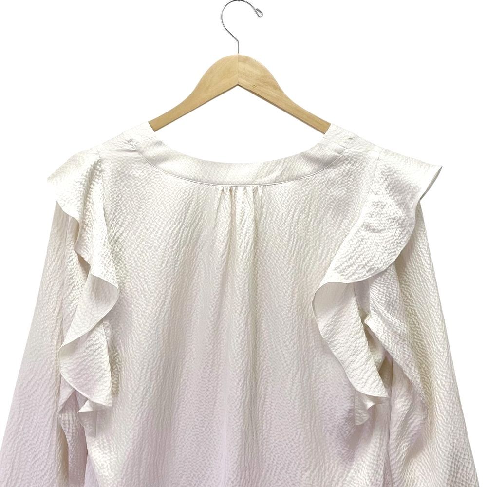 NWT Rebecca Taylor 100% Silk Ruffle Blouse Size 8 Ivory V-Neck $295 Long Sleeve - Picture 11 of 16